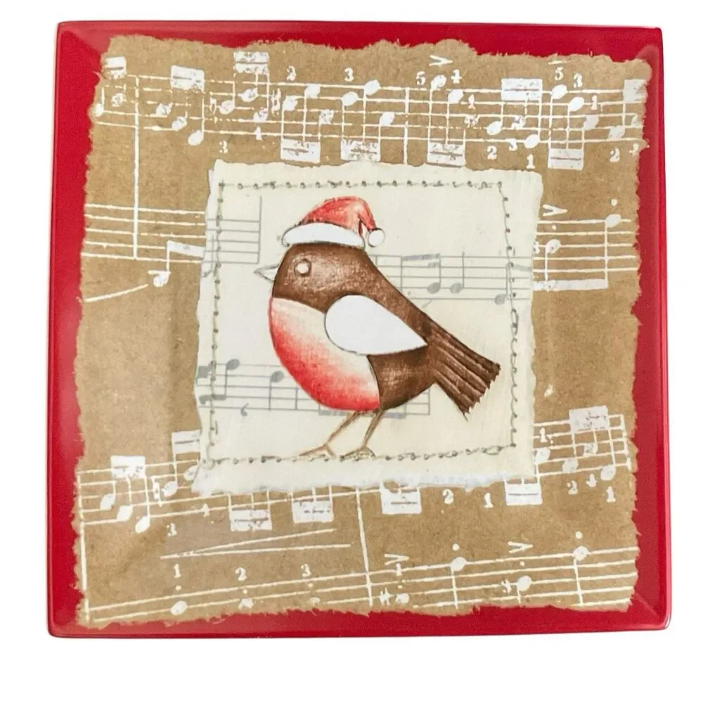 Oneida Winter Song Set Of 4 Salad Or Dessert Plates 8” Boxed Red Music Notes